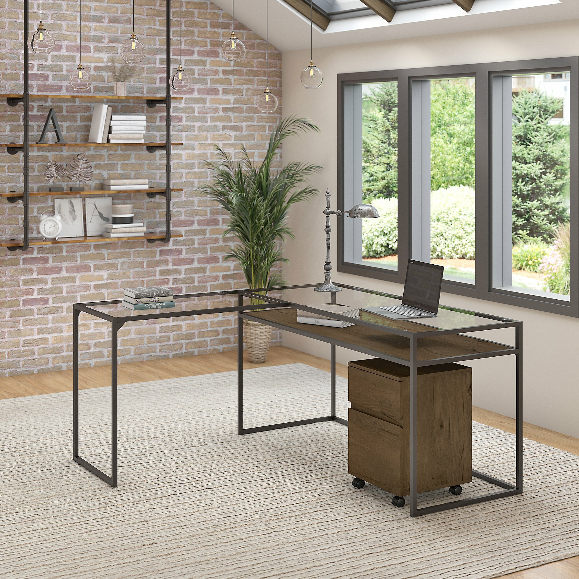 Modern Rustic Interiors Hartley Glass Desk Desk Return And Filing