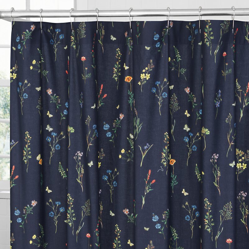navy blue floral shower curtain