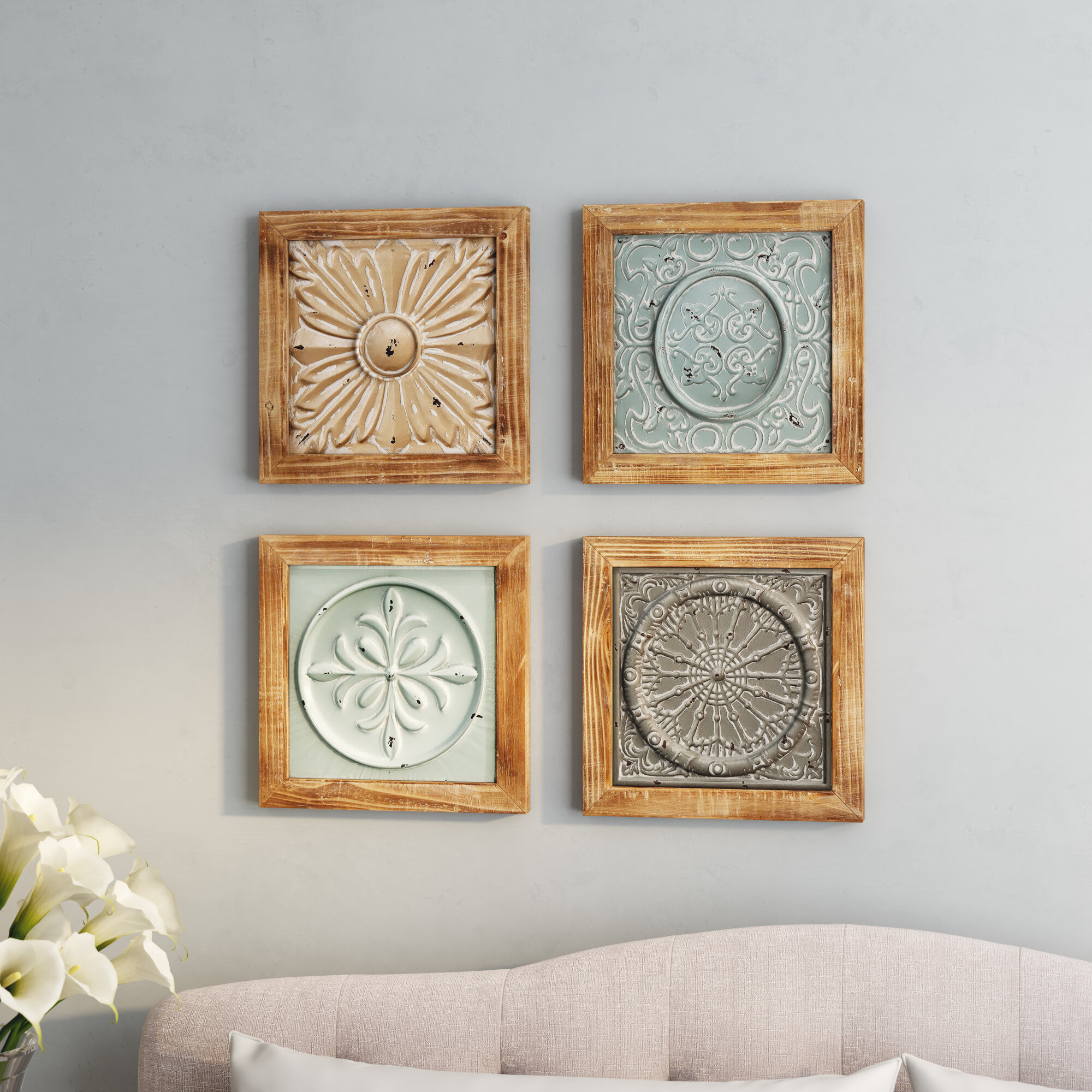 Metal Light Switch Plate Cover Tile Medallion Design Warm Tan Home Decor Tan