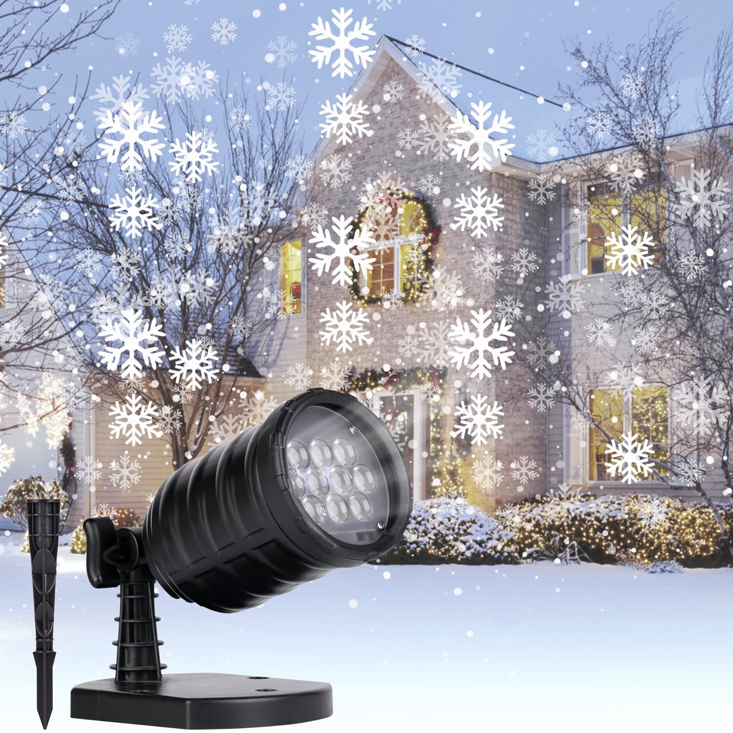 Waterproof Projection Light for Indoor & Outdoor Landscape Patio Garden Snowflake Snow Fall Projector Light for Christmas Party