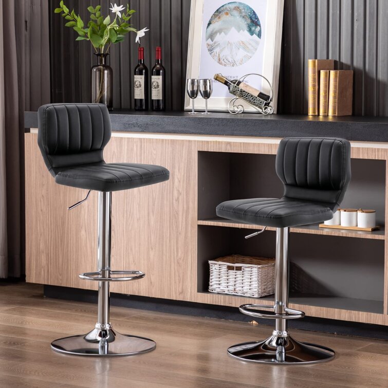 Set Of 2Bar Stools PU Leather Adjustable Swivel Pub Dining Counter Kitchen Chair 