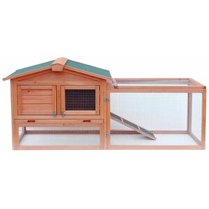 Wooden Rabbit Hutch with Fence and Ramp