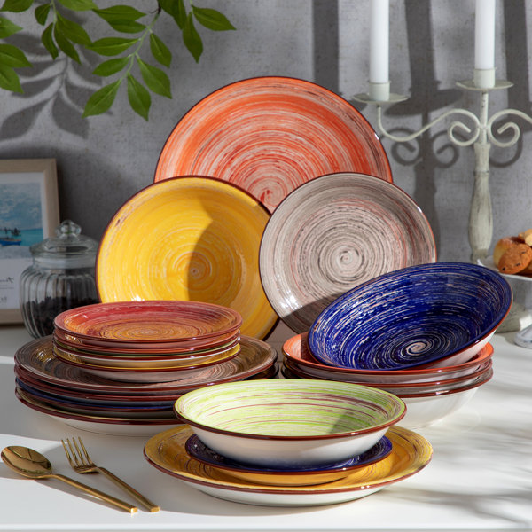 7" Yellow enamel camping round bowl vintage enamelware Plates dishes dinnerware 