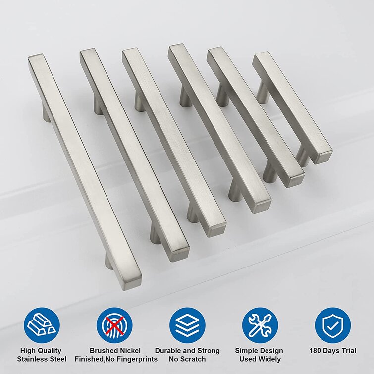 15Pck goldenwarm Brushed Nickel Cabinet Pulls Kitchen Cabinet Handles Modern Drawer Pulls Square T Bar Cabinet Pulls for Cupboard,5in Hole Centers