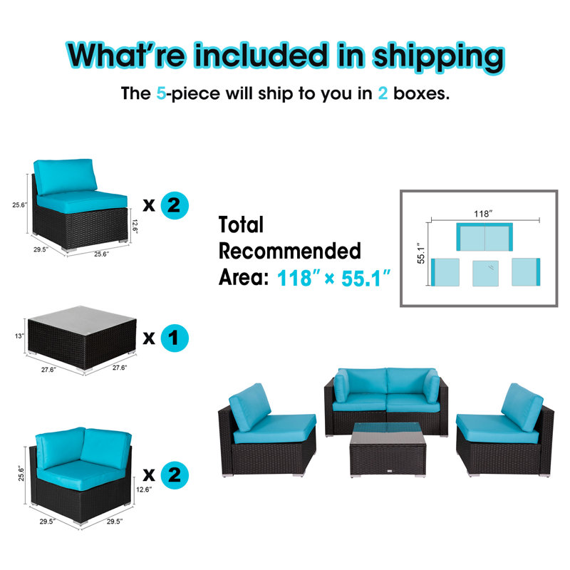 Kinbor 5 Piece Outdoor Furniture Set All Weather Patio Sectional Sofa Cushioned Wicker Conversation Set With Coffee Table Wayfair Ca