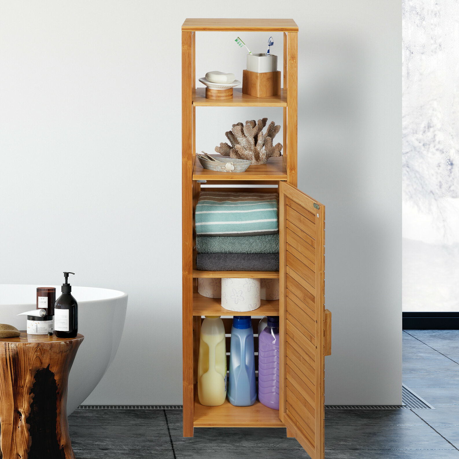 Bay Isle Home Oloran 33 X 119cm Free Standing Bathroom Cabinet Reviews Wayfair Co Uk