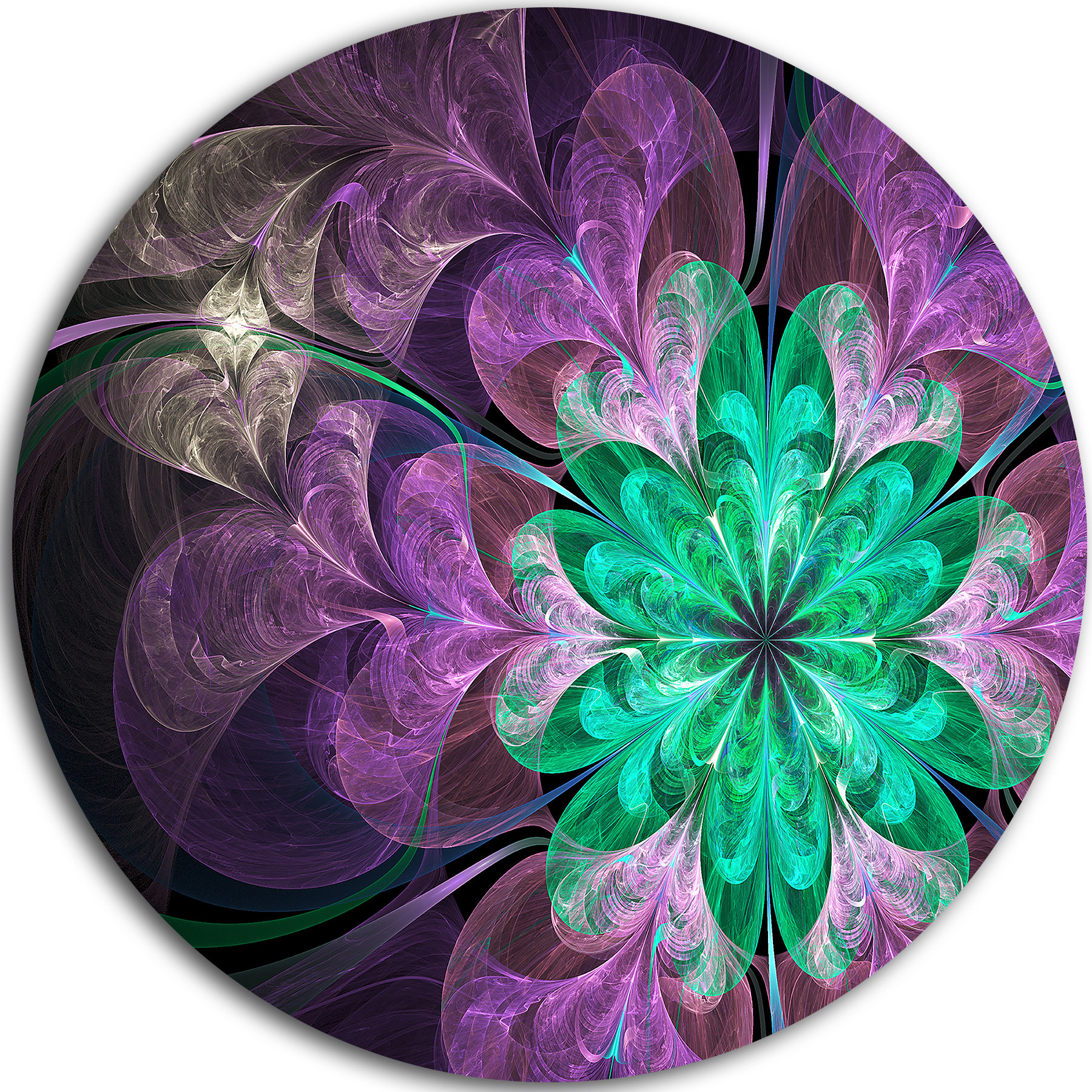 Designart Glittering Purple Green Fractal Flower Graphic Art Print On Metal Wayfair