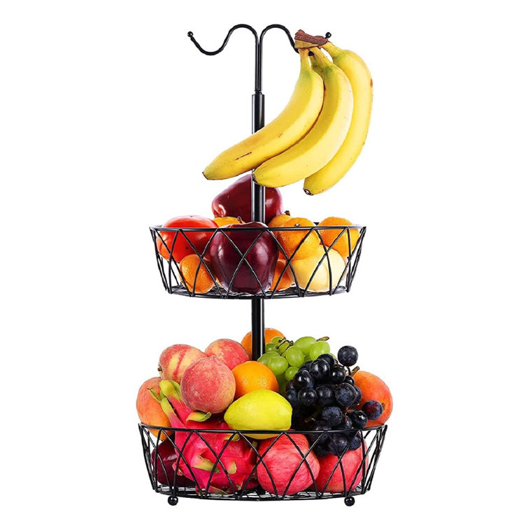 Metal Fruit Bowl with Lid 26cm Vegetable Storage Holder Basket Large Stand Red 