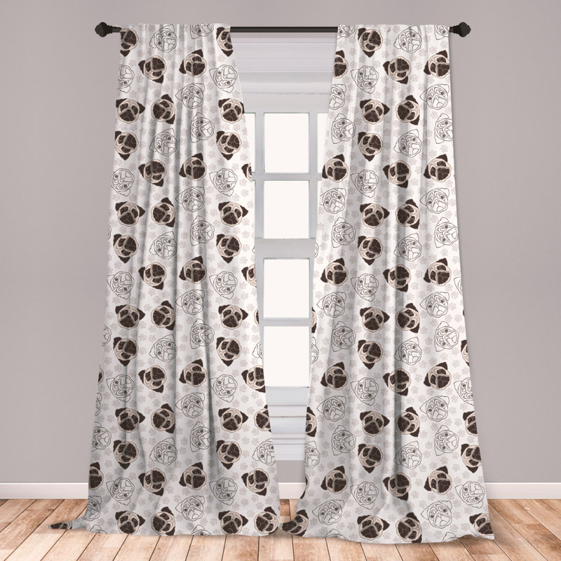 East Urban Home Ambesonne Dog Curtains, Pug Portraits Traces Paw Print Background Canine Pet ...
