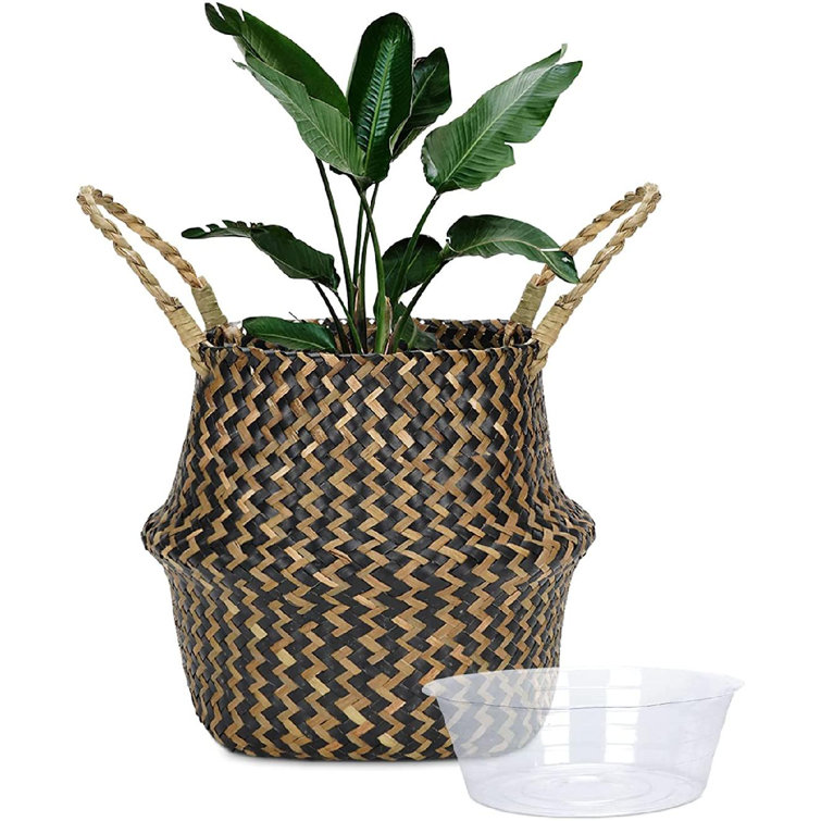 Seagrass Foldable Belly Basket Flower Plant Pot Holder Laundry Storage Bag 