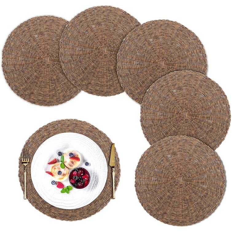 Wicker Rustic Placemats for Dining Table Round Rattan Place MATS Set of 6