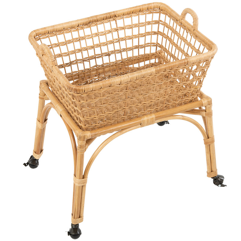 Kouboo Rectangular Rolling Wicker Laundry Basket Hamper With Cotton Liner And Stand Wayfair