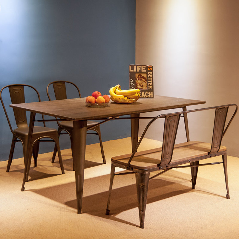 Williston Forge Rustic Vintage Style Distressed Dining Table Bench With Wooden Seat Panel And Metal Backrest Legs Bench Only Wayfair Ca