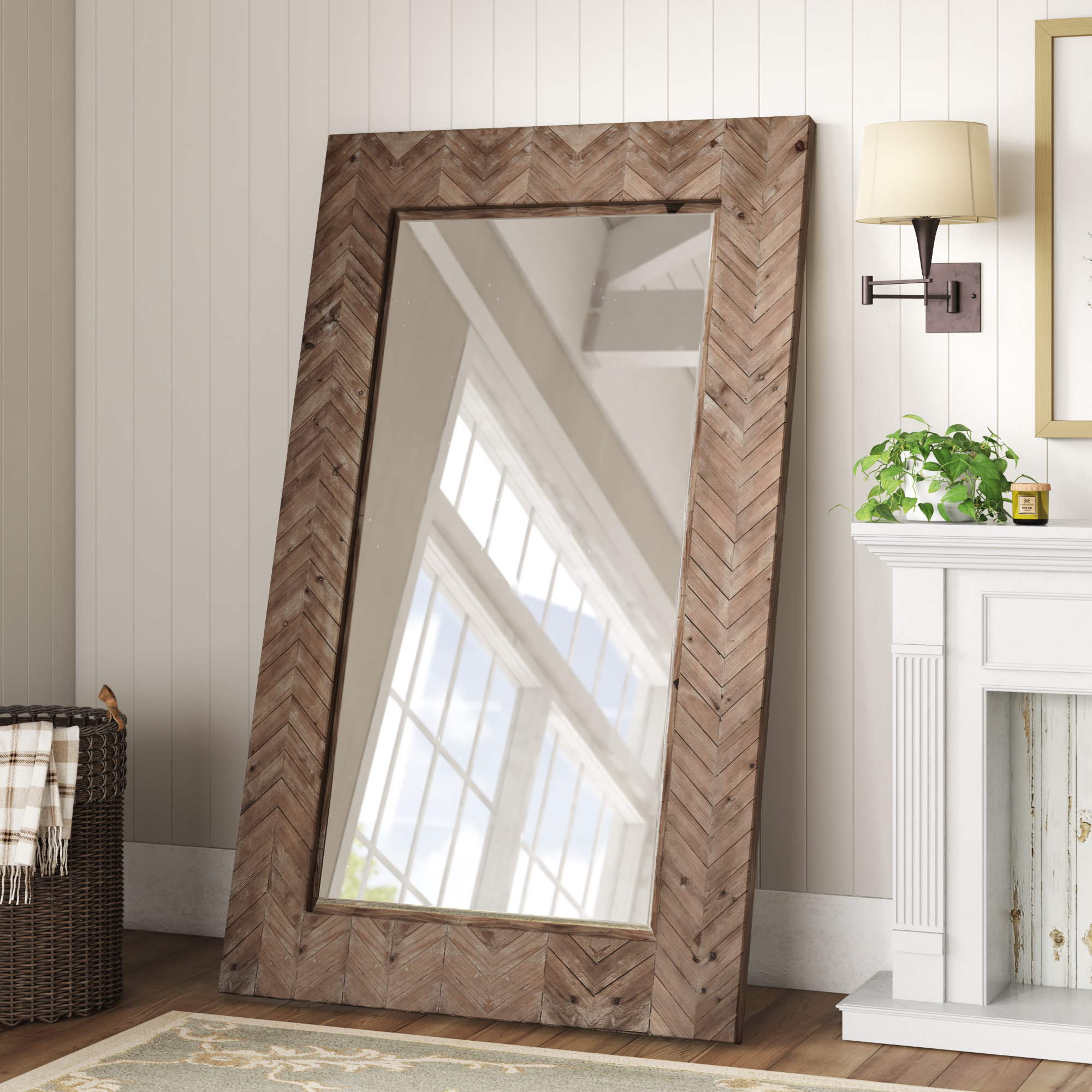 Rustic Wood Framed Full Length Mirror / Mountable Full Length Mirror