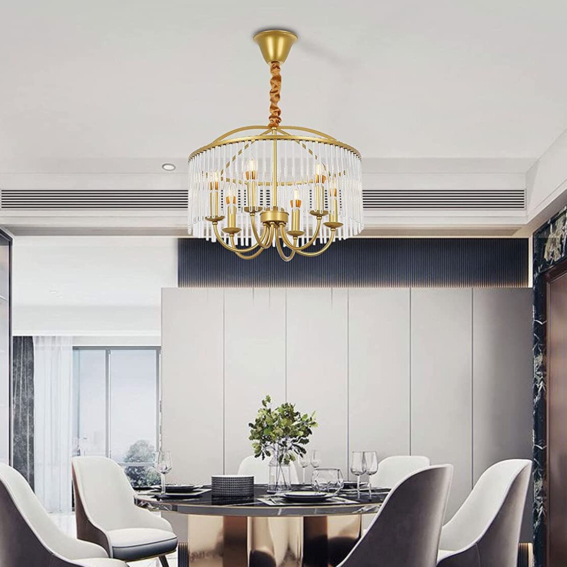 GLASS CRYSTAL CHANDELIER PENDANT Ceiling Lamp Metal Modern Living Room 