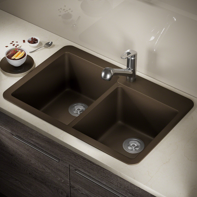 MRDirect Granite Composite 33" L x 22" W Double Basin Drop ...