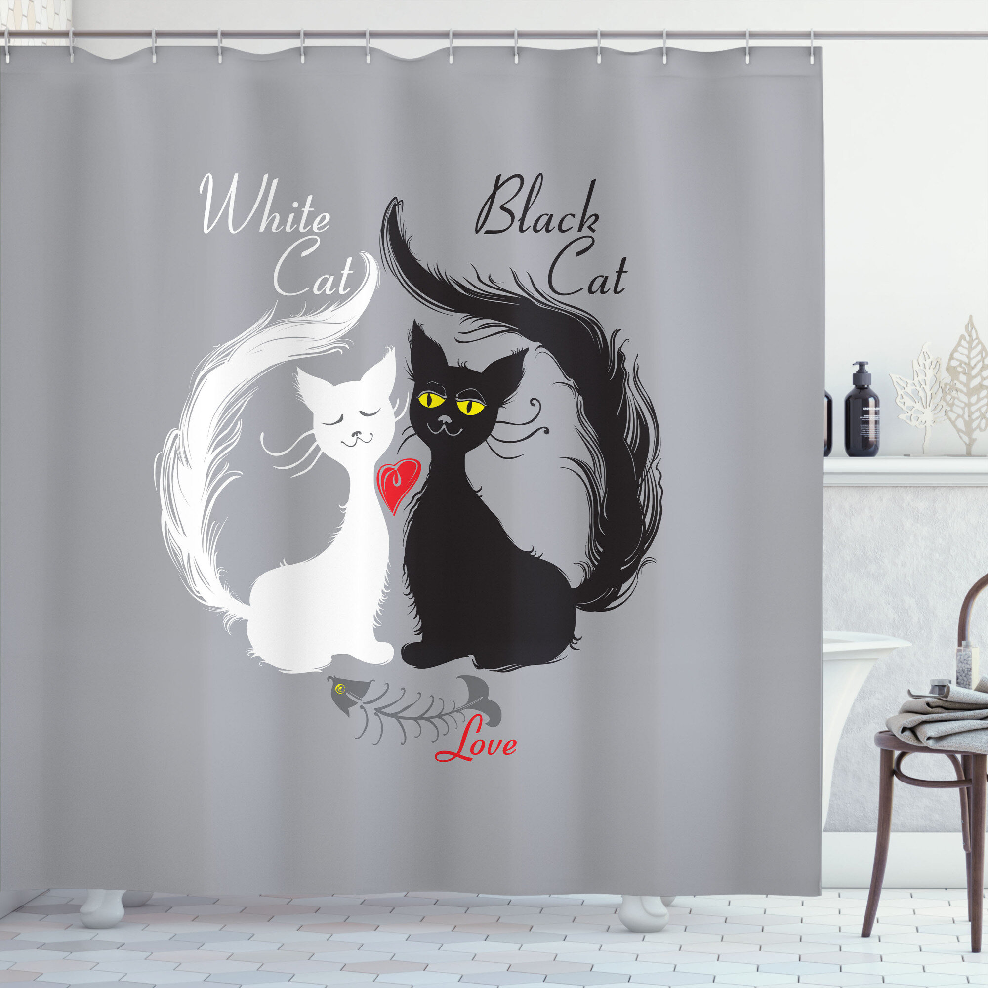 Catch Fish Black Cat Shower Curtain Set Bathroom Curtains Bath Accessories Liner 
