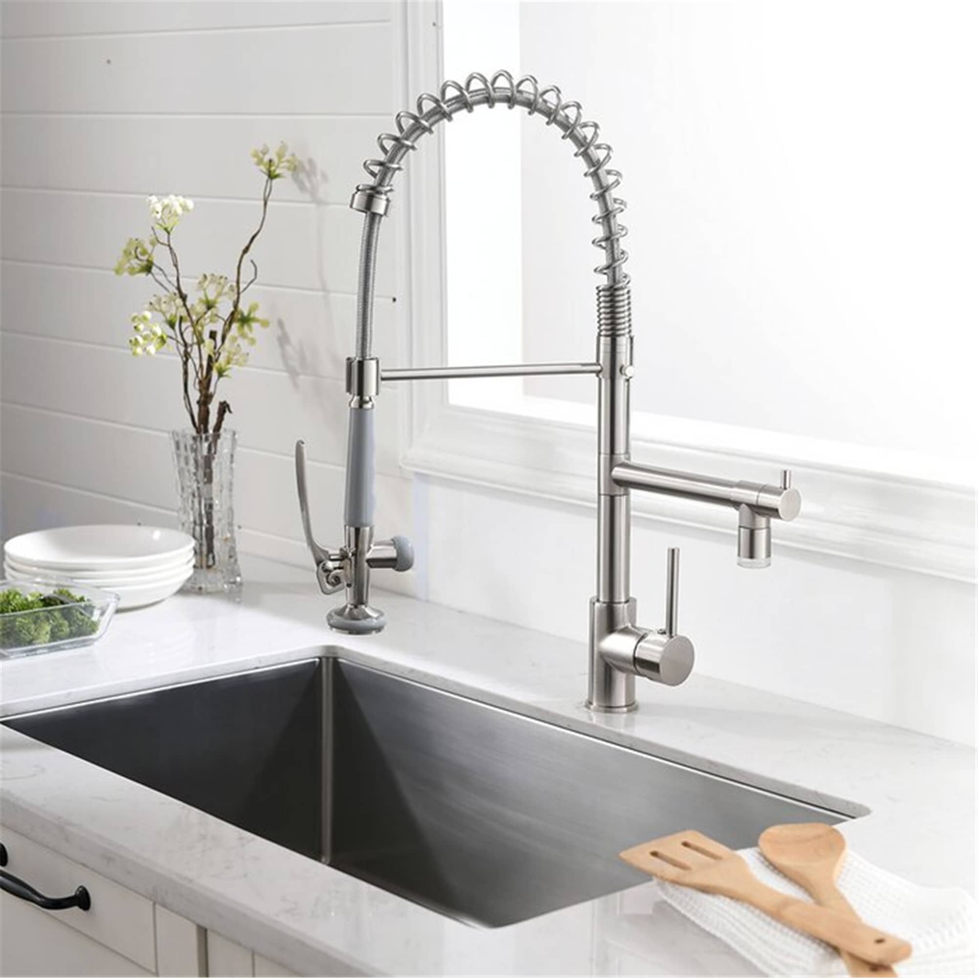 Commercial High Arc Pull Down Kitchen Faucet Soild Brass Single Handle Mixer Tap