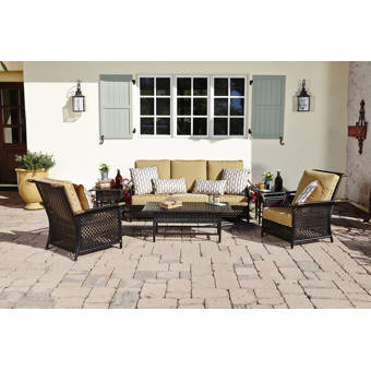 Woodard Carriage 6 Piece Rattan Sofa Seating Group With Sunbrella Cushions Perigold