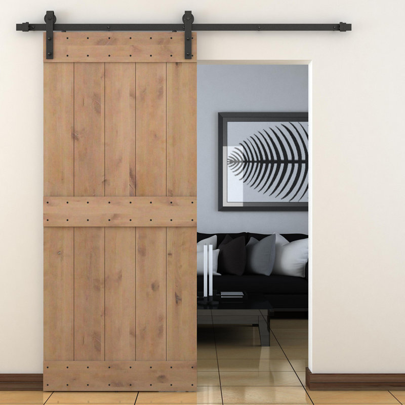 Vertical Slat Primed Sliding Knotty Solid Wood Panelled Alder Slab Interior Barn Door