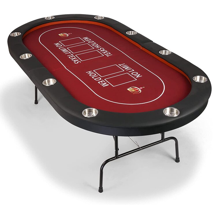 8 Player Poker Table Folding Legs Texas Holdem Poker Table Top Cup Holder 