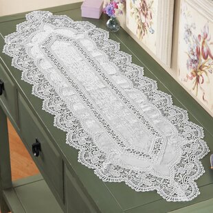 Beige Lace Table Runner And Dresser Scarf Embroidered Rose Flower 16 By 72 Inch 