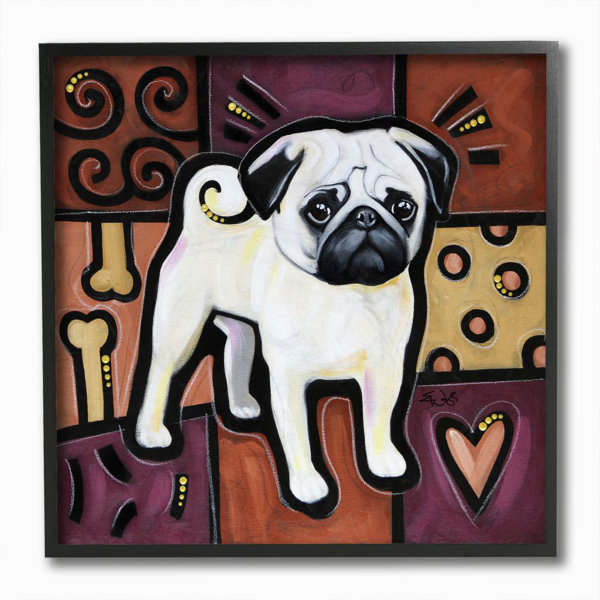 Wrought Studio Red Purple White Pug Dog Pet Painting Graphic Art