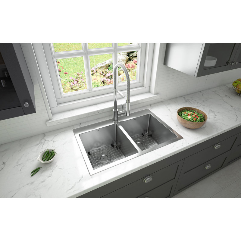 Ancona Prestige Series Top Mount 30 L X 19 W Double Basin Drop In Kitchen Sink With Faucet Reviews Wayfair
