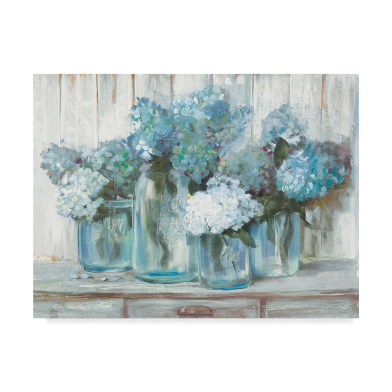 Ophelia Co Hydrangeas In Glass Jars Blue Acrylic Painting