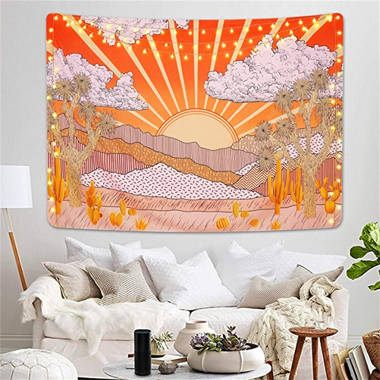 Desert Cactus Tapestry Art Wall Hanging Plant Sunset Tapestry Living Room Decor 