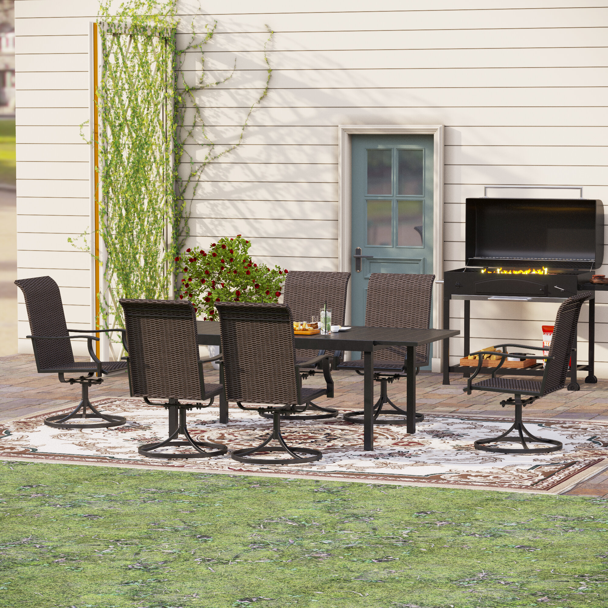 rattan dining set with adjustable table