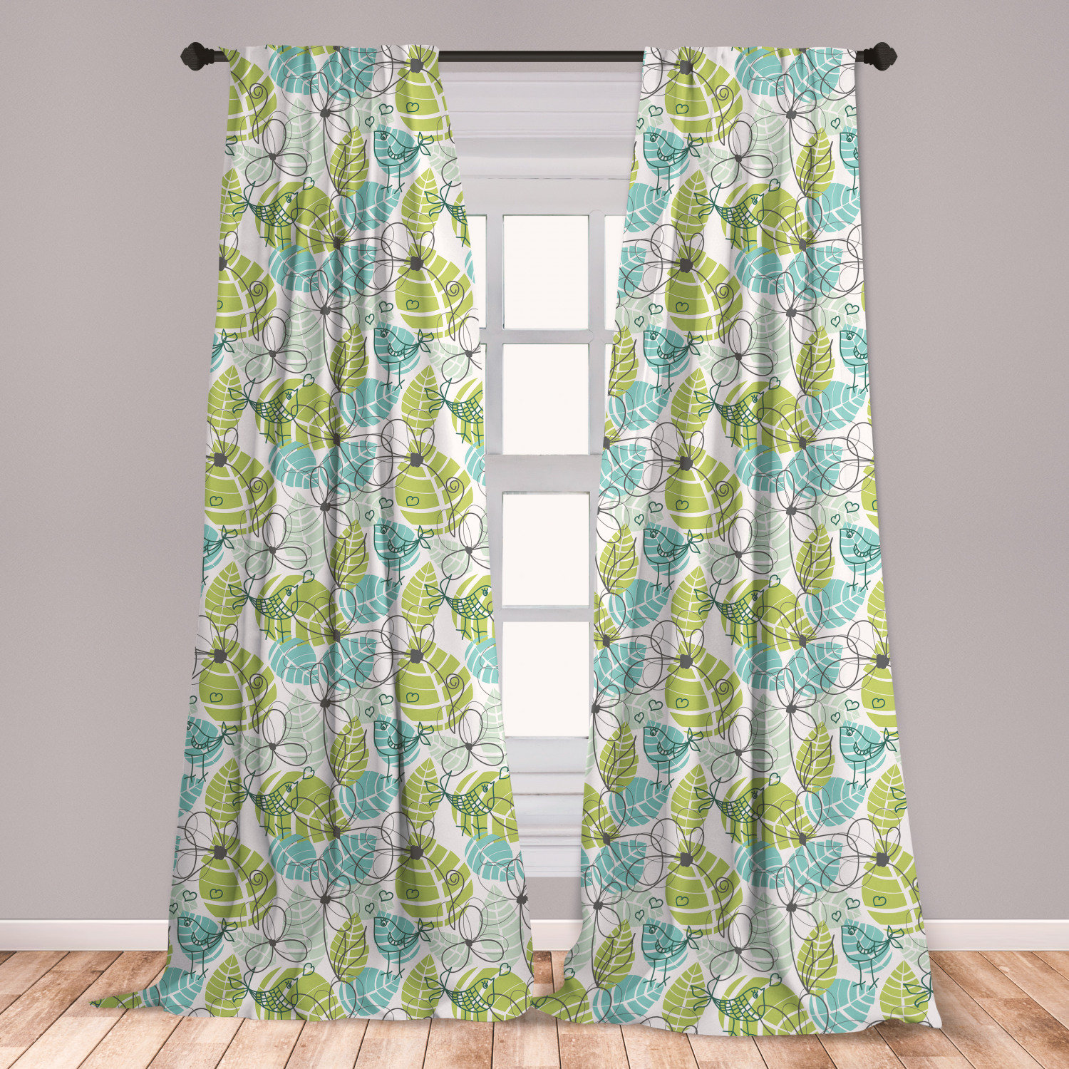 East Urban Home Ambesonne Leaves Curtains Doodle Birds And