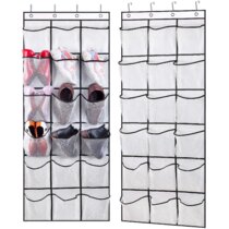 2 Pack Over the Door Shoe Organizers with 6 Extra Large Mesh Storage Pockets and 36 Normal Mesh Storage Pockets ，Hanging Shoe Oganizer for Closet ，White