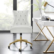 white desk chair with gold accents