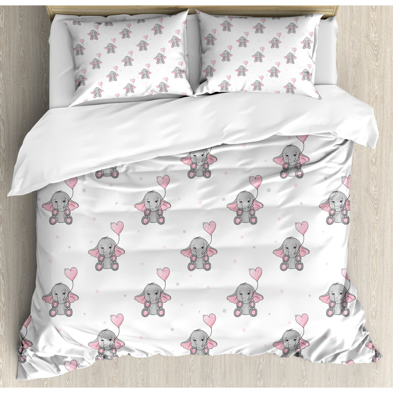 Ambesonne Cute Elephants Holding Heart Shaped Balloons Girlish
