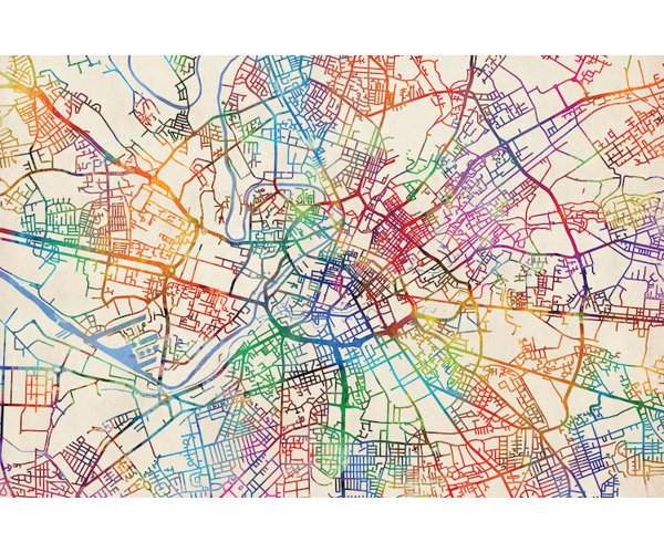 East Urban Home Urban Rainbow Street Map Series: Manchester, England, United Kingdom Graphic Art ...