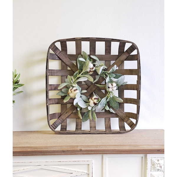 Gracie Oaks Tobacco Basket With Lambs Ear Wreath Wall Decor
