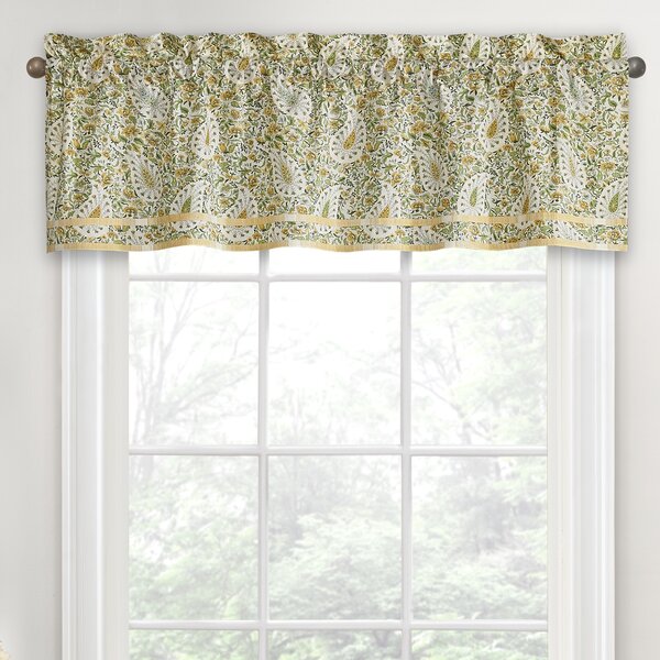 WAVERLY PAISLEY PRISM LATTE W/ SOLID BLUE TRIM STRAIGHT BOTTOM Valance Curtains! 