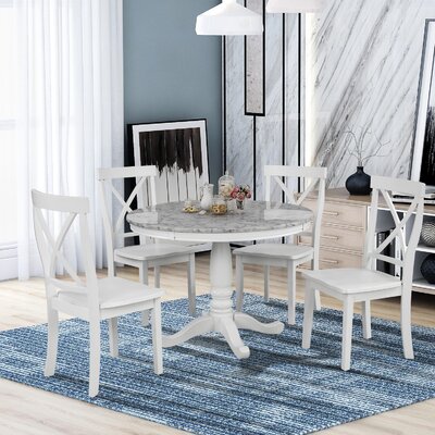 Bjargey 5 - Piece Dining Set Red Barrel Studio® Table Top Color: White, Table Base Color: White, Chair Color: White