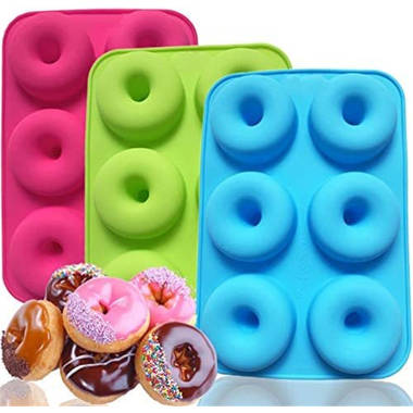 BPA Free Full Size Non-Stick Donut Baking Pans for Perfect Shaped Doughnuts-Cake Biscuit Bagels Dishwasher Oven Microwave Silicone Donut Pan Molds For Baking Freezer Safe（3 Packs） 