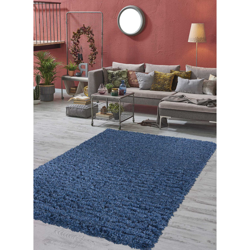 Latitude Run Hollard Silky Modern And Contemporary Navy Area Rug Wayfair