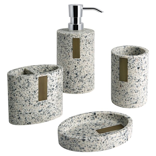 Toilet Brush and Holder Grey Speckled Stone Pebble Effect Bathroom Accessory ... 
