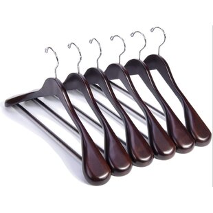 Clutter Mate Set of 6 Premium Finished Wooden Suit Hangers - Wide Wood Hanger for Coats and Pants 