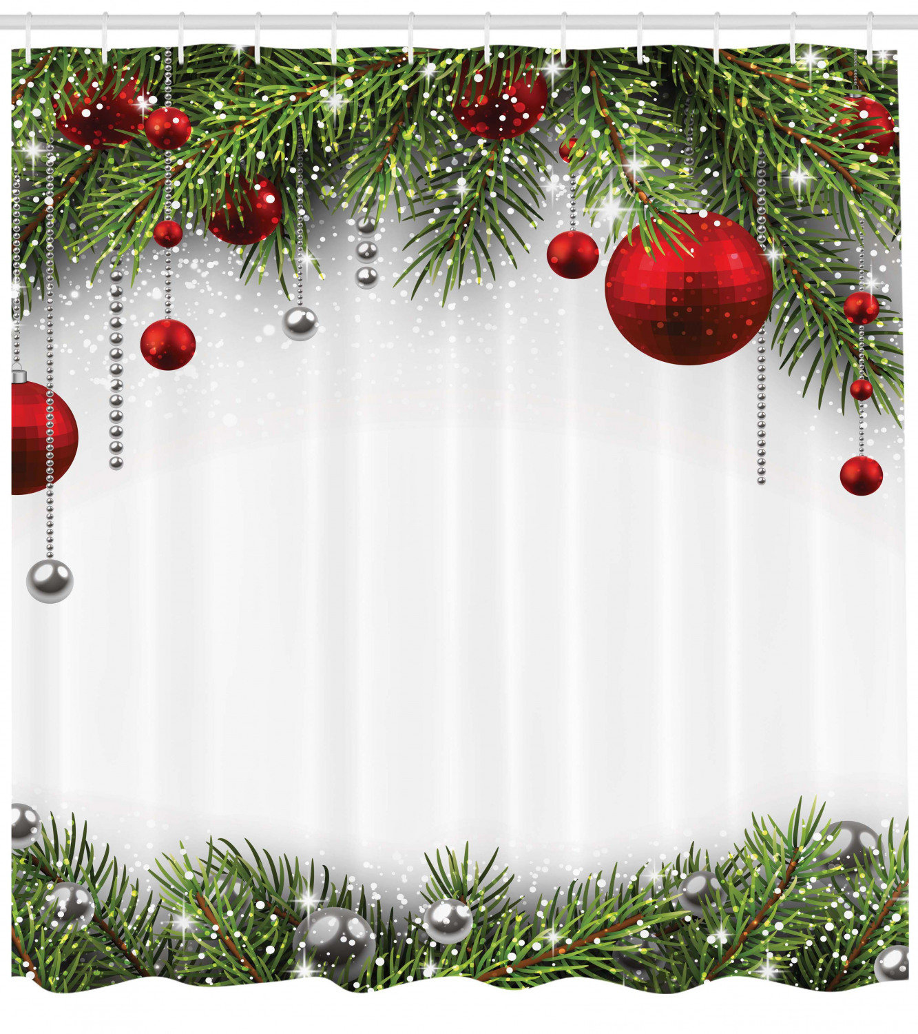 Christmas Scene Window Xmas Tree Fireplace Fabric Shower Curtain Hooks Bath Mat