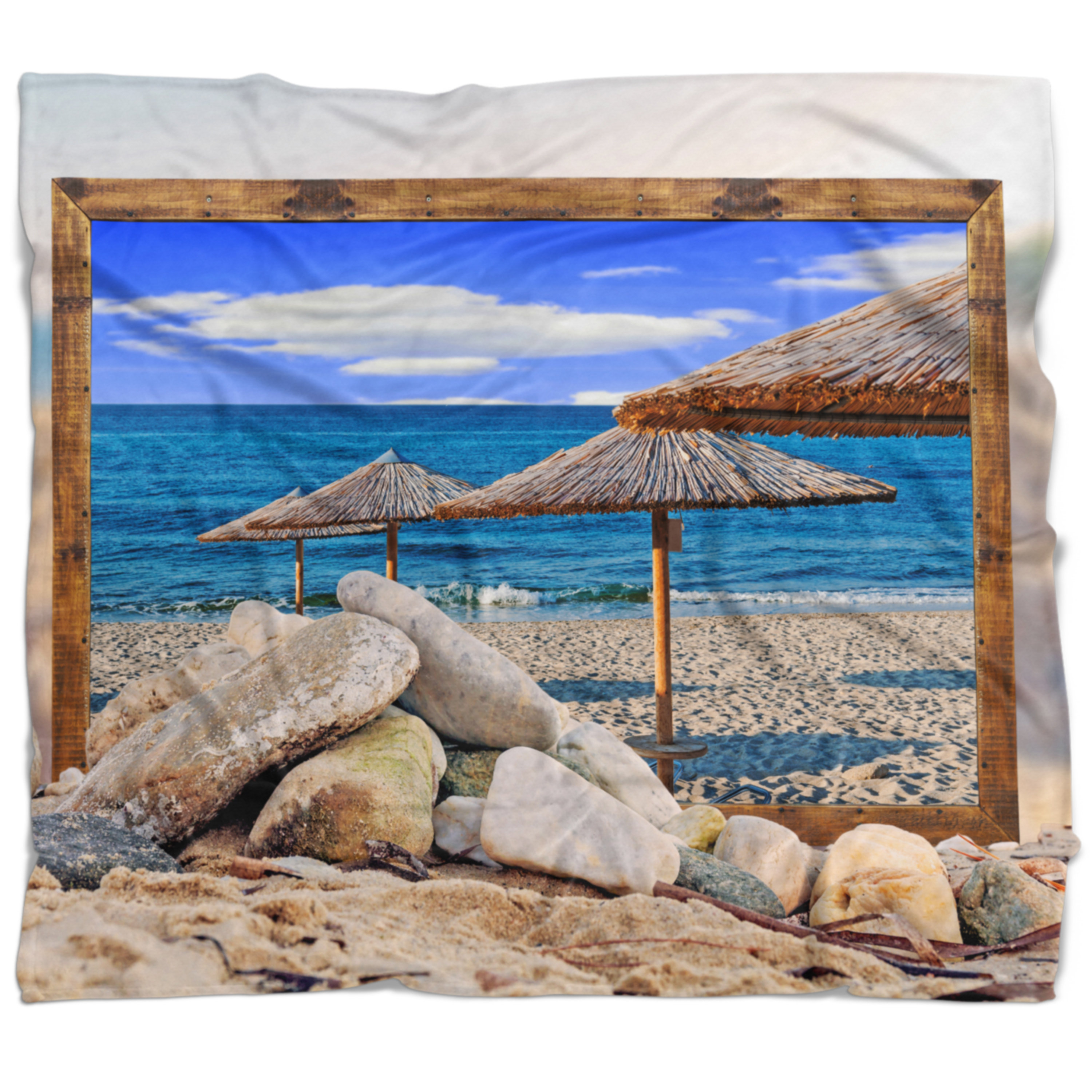 East Urban Home Seashore Framed Effect Beach Umbrellas Blanket