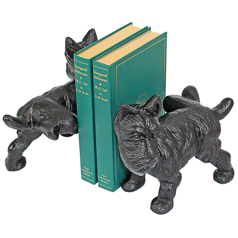 Design Toscano Over The Fence Scotty Dog Cast Iron Sculptural Bookend Pair
