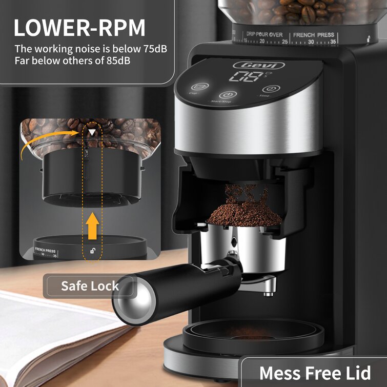 Adjustable Burr Mill with 35 Precise Grind Settings Gevi Burr Coffee Grinder Electric Coffee Grinder for Espresso/Drip/Percolator/French Press/ American/ Turkish Coffee Makers 120V/200W Black