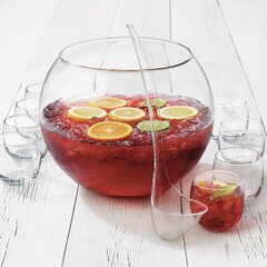 2 Gallon Glass Bowl And 10 Oz Dessert Bowl Glasses For Ice Cream Classic Paneled Punch Bowl 8 Piece Set includes ladle for Parties & Events Appetizer Fruit Punch 