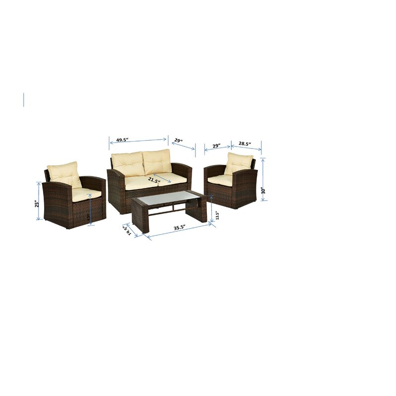 Sol 72 Outdoor Rawtenstall 4 Piece Rattan Sofa Seating Group With