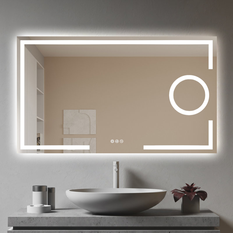 Ivy Bronx Led Lighted Bathroom Wall Mounted Mirror Anti Fog Dimmable Makeup Vanity Mirror With 5x Magnifier Reviews Wayfair Ca
